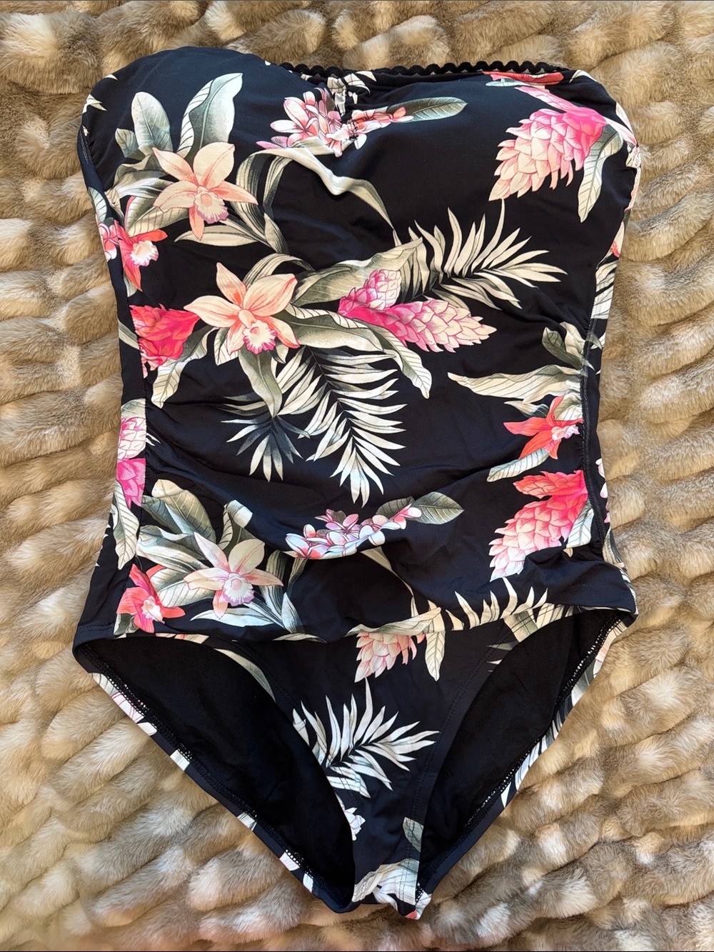 Tommy Bahama Black One-Piece Swimsuit with Pink Floral Print